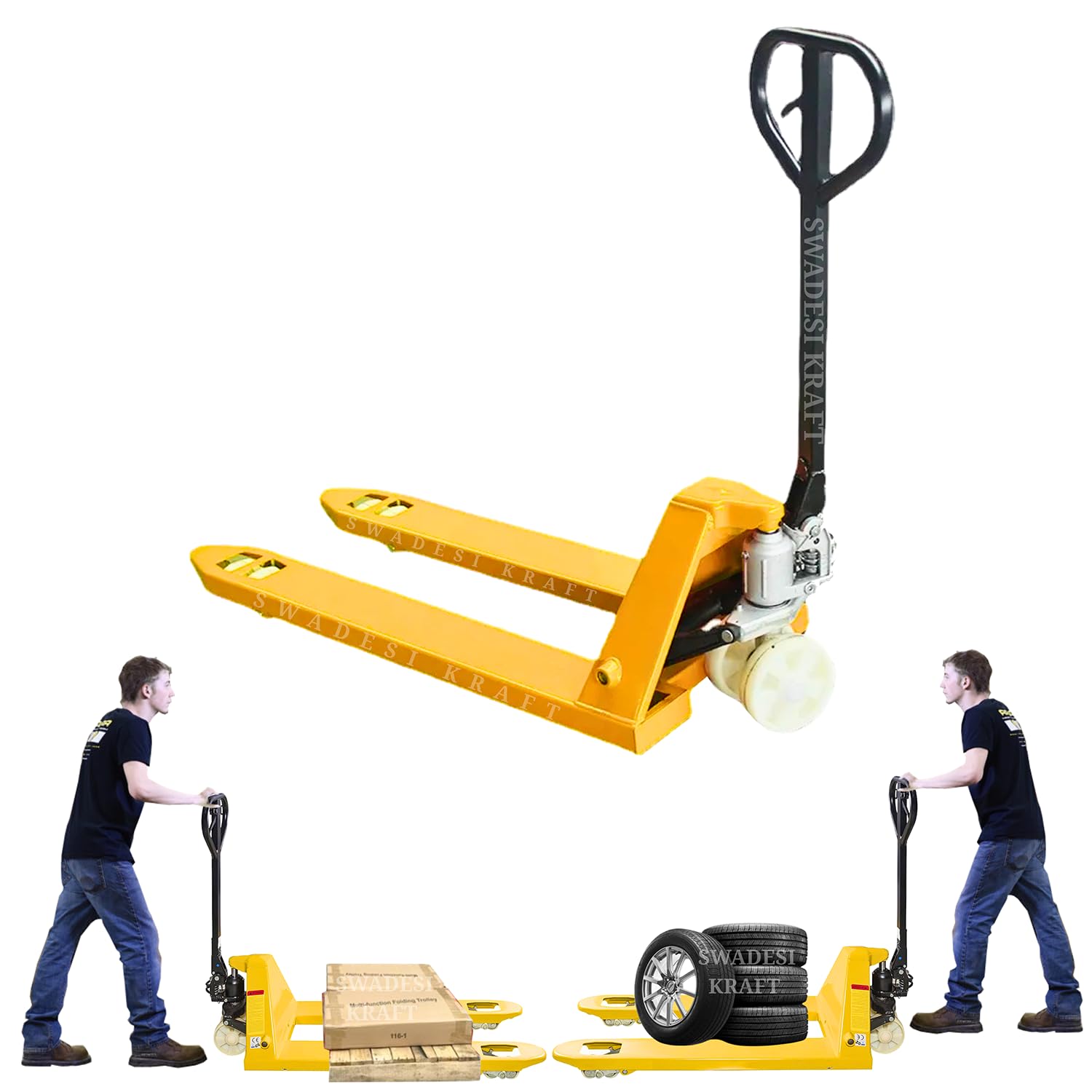Manual Mild Steel Hand Pallet Truck up to 3 Ton (3000kg) Manual Forklift Nylon Wheel| Fork Length 1200mm X 550mm X 200mm is Used to Lift and Move Heavy Loads-image-25