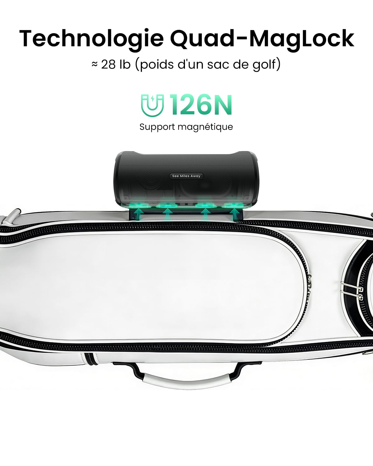 MiLESEEY GeneSonic Pro Haut-Parleur Golf avec GPS Amovible, Écran Tactile 3 Pouces, 43000+ Cours Préchargés, Champ de Vision et Distance Auditive, Batterie 15 Heures, Magnétique, Imperméable à l'eau