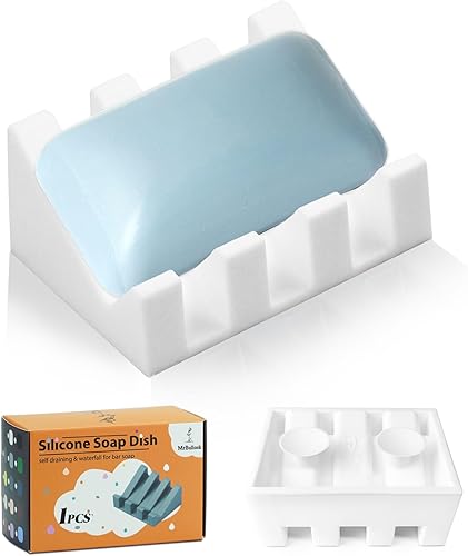 Miniatura 46 de Jabonera de silicona para barra de jabón para ducha, baño, bandeja de secado de cascada autodrenante, mantiene las barras de jabón limpias en seco