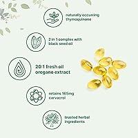 Vista 3 de Aceite de orégano con aceite de semilla negra, 6000 mg equivalente a hierbas por porción, alto contenido de carvacrol y timoquinona, sin OMG, sin