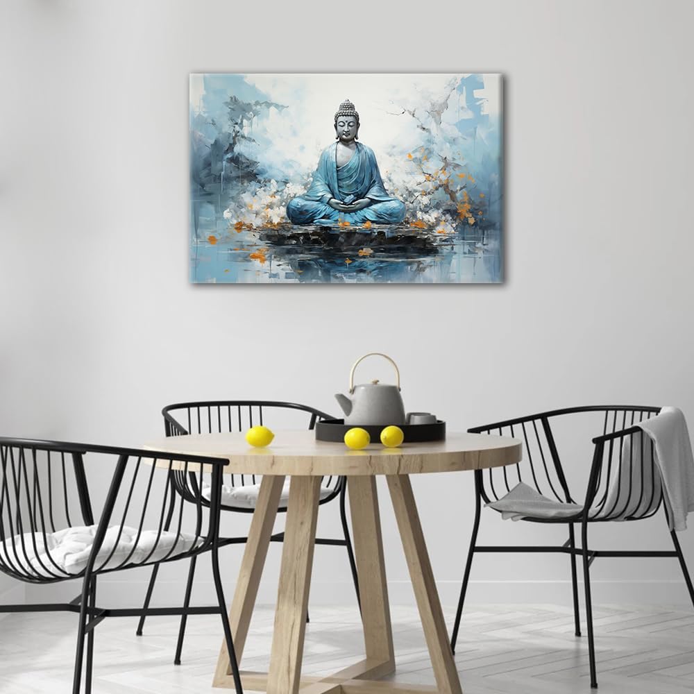 TISHIRON Bronze Buddha Wall Art Buddha Statue Pictures Wall Art for Living Room Zen Sitting Buddha Pictures Posters and Prints Modern Home Decor Stretched and Framed Ready to Hang (16" Wx24 H) - Image 3
