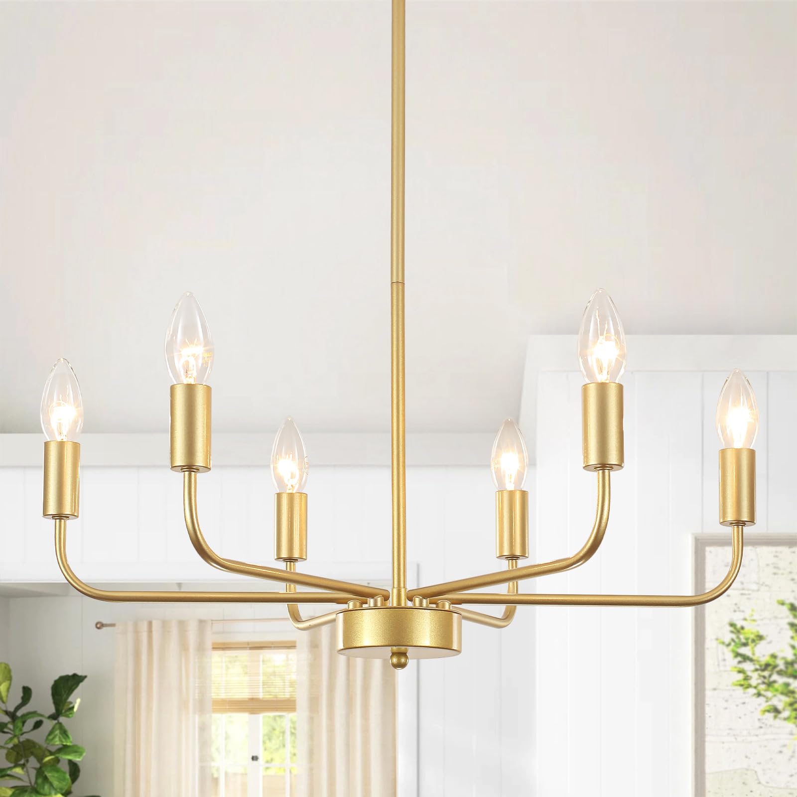 Lampadario Dorato a 6 Luci, Moderni, Lampade da Soffitto per Soggiorno | Lampada a Sospensione Dorata per Sala da Pranzo, Camera Letto, Corridoio, Iingresso, Altezza Regolabile