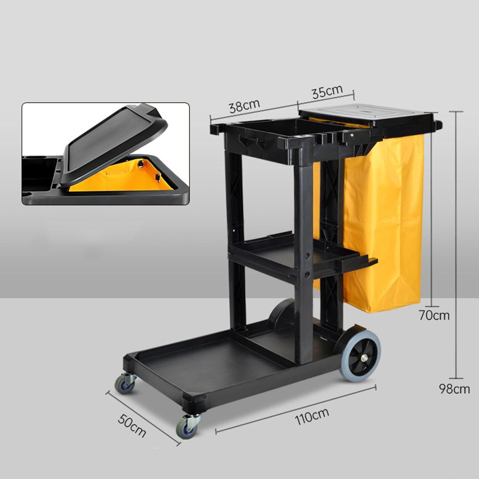 Carrello di pulizia pesante con ruote, carrello multifunzione per pulizie commerciali, perfetto per scuole, hotel, ristoranti e centri commerciali