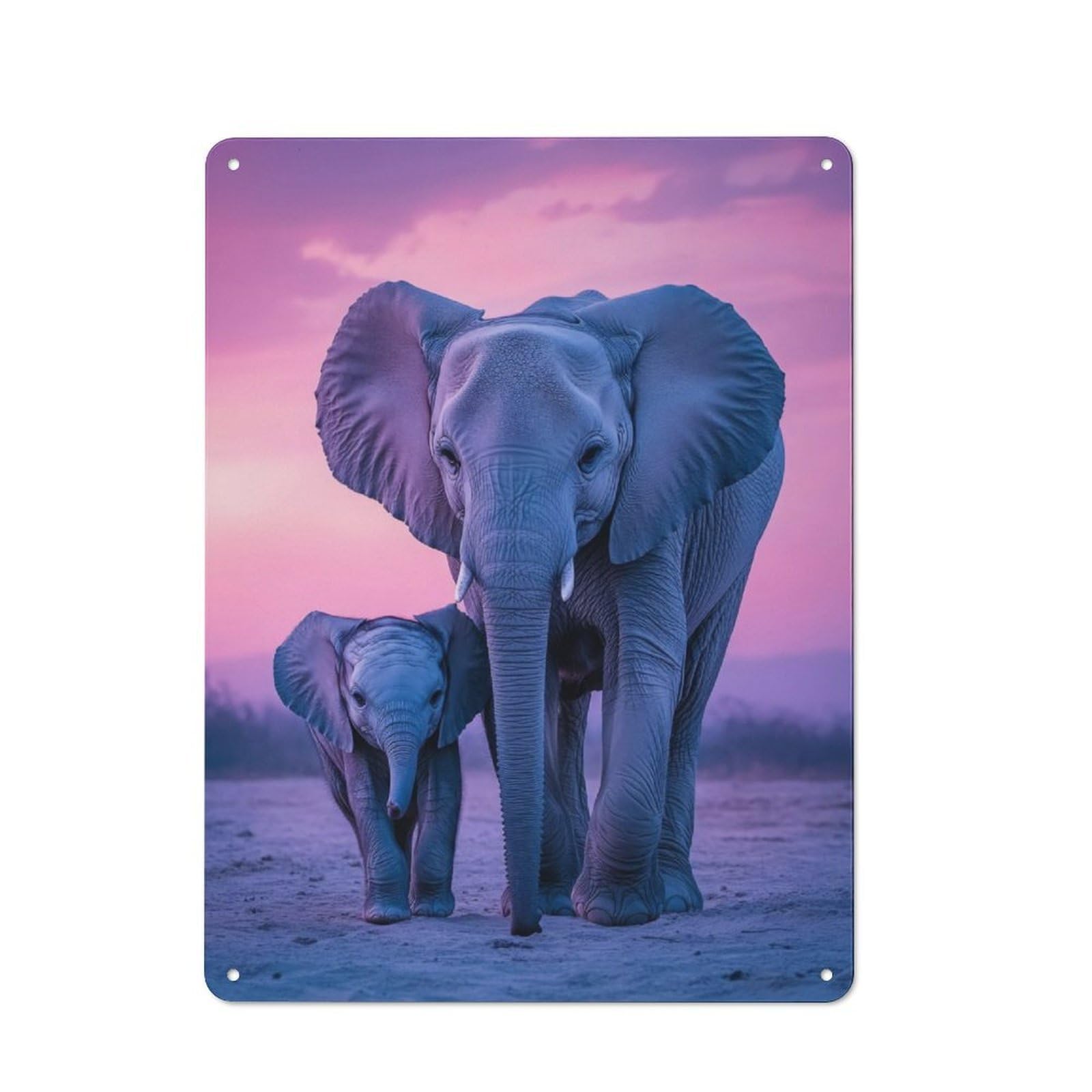 Junmoney Elephant Family At Sunset Printed Metal Sign 40X30cm For Studio Or Craft Room, For Creative-Space Collectors
