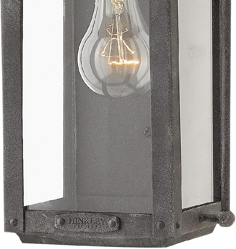 Hinkley Anchorage Small Wall Mount Outdoor Lantern, Aluminum, Clear Glass, Arched Carriage Handle, Aged Zinc Finish