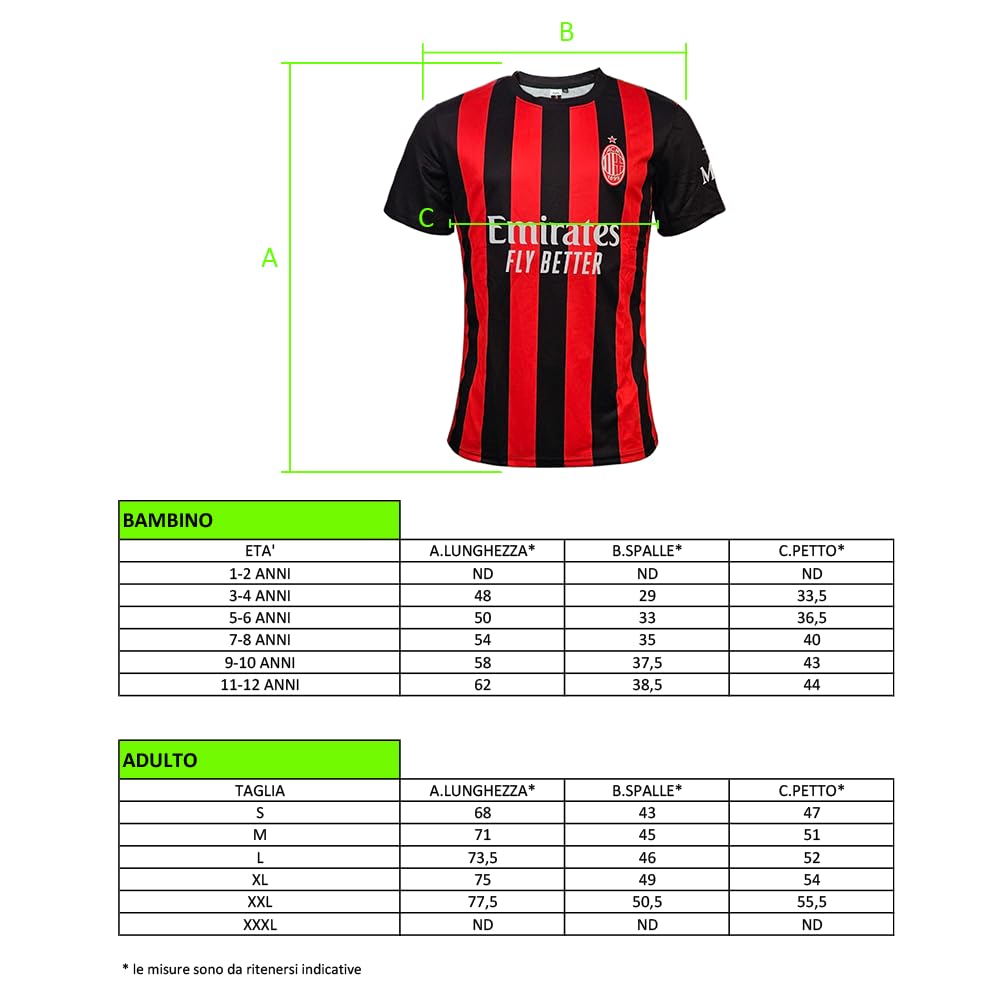 AC Milan Maglia Replica Personalizzabile, 100% Poliestere, Taglie 4Y-XXL, Vari Modelli