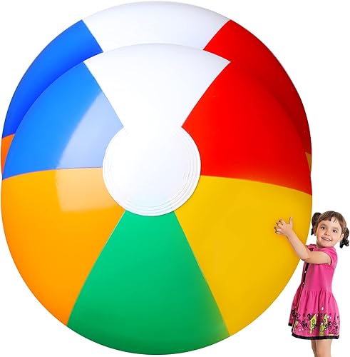 Paquete de 2 bolas de playa inflables jumbo de 6 pies de 70 pulgadas de 70 pulgadas, bolas de playa gigantes de color arco iris, pelota inflable