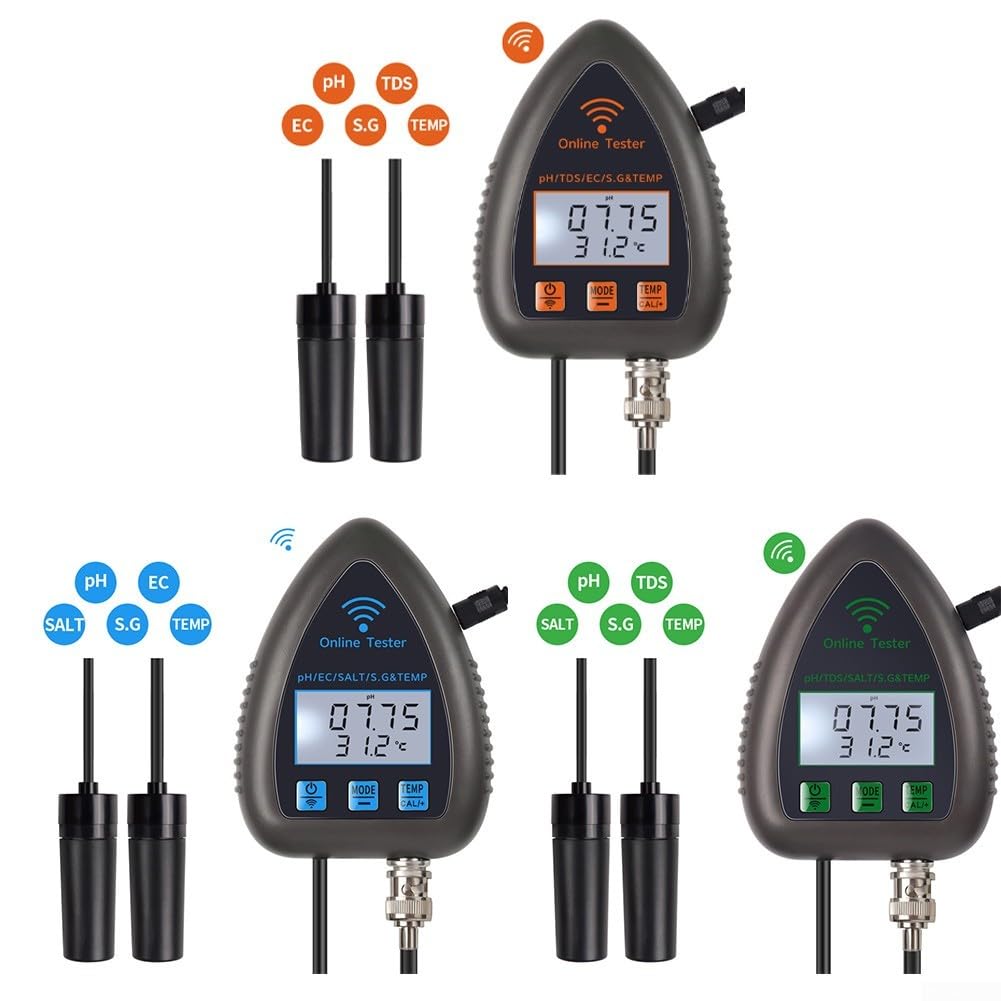 Probador de calidad del agua WiFi 5 en 1 para aplicación Tuya, monitor de temperatura de salinidad de pH con sonda BNC, sensor inteligente para estanque hidropónico de acuarios (WF9953)