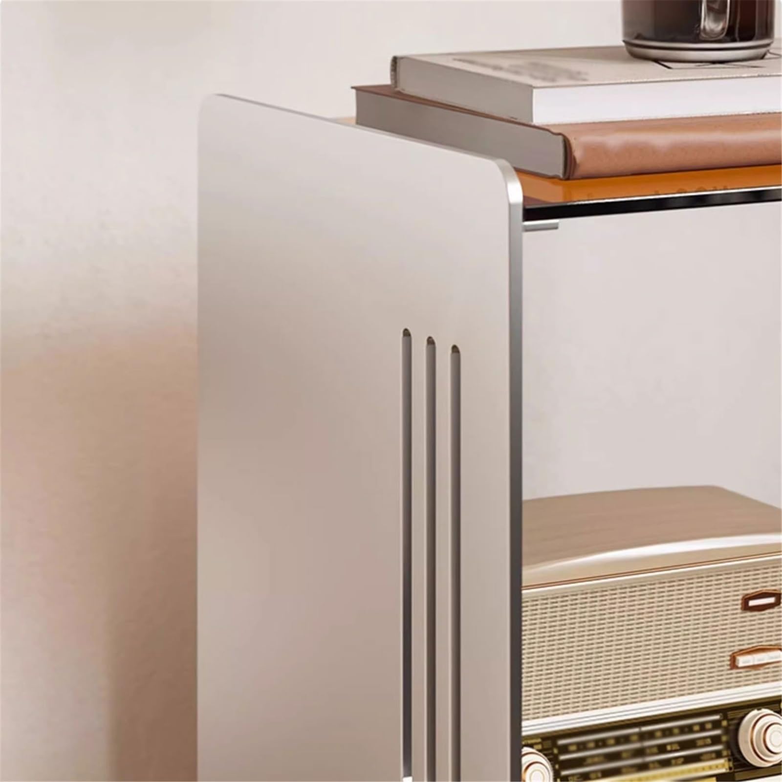 Rack per dischi Comodino in acrilico con libreria e cassetto, porta dischi in vinile di lusso leggero