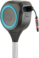 GARDENA 18614 66ft Automatic Retractable Garden Hose Reel on Metal Spike - 360° Swivel, Kink-Resistant, Tool-Free Install