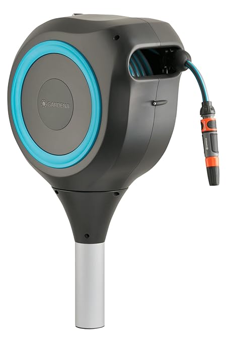 Gardena 18614-20 66 Foot Auto Retractable Hose Reel on Metal Spike, Feet, Standard, Turquoise
