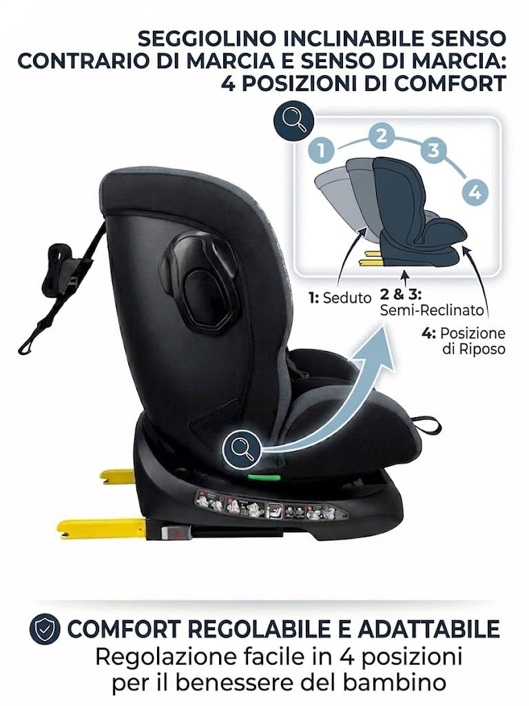 Nania, Parma, Seggiolino auto, i-Size, Girevole 360, evolutivo, nascita e fino a 12 anni circa, Gruppo 0/1/2/3, 40-150 cm, Seggiolino Auto ISOFIX, con indicatore elettronico di installazione