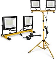 Wufoty 21000 Lumen LED Work Light with Stand - 2-Head 6500K Adjustable, Waterproof Foldable Tripod for Job Sites, Workshops, Construction