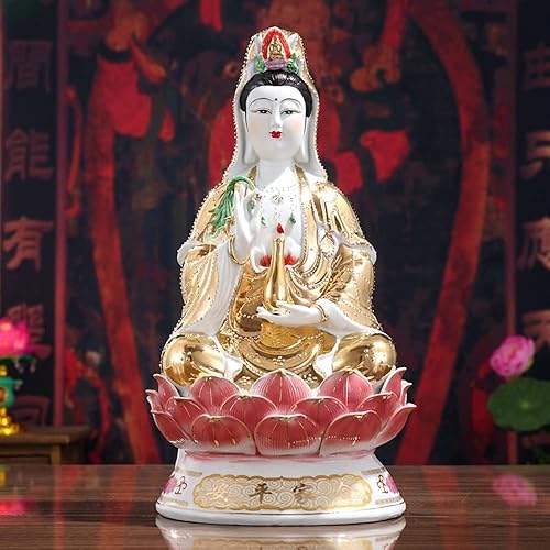 Getrelax Estatua de Guan Yin Quan Yin Estatua budista Avalokiteshvara KuanyinEstatua de budismo en Lotus - Los mejores regalos chinos de Feng Shui