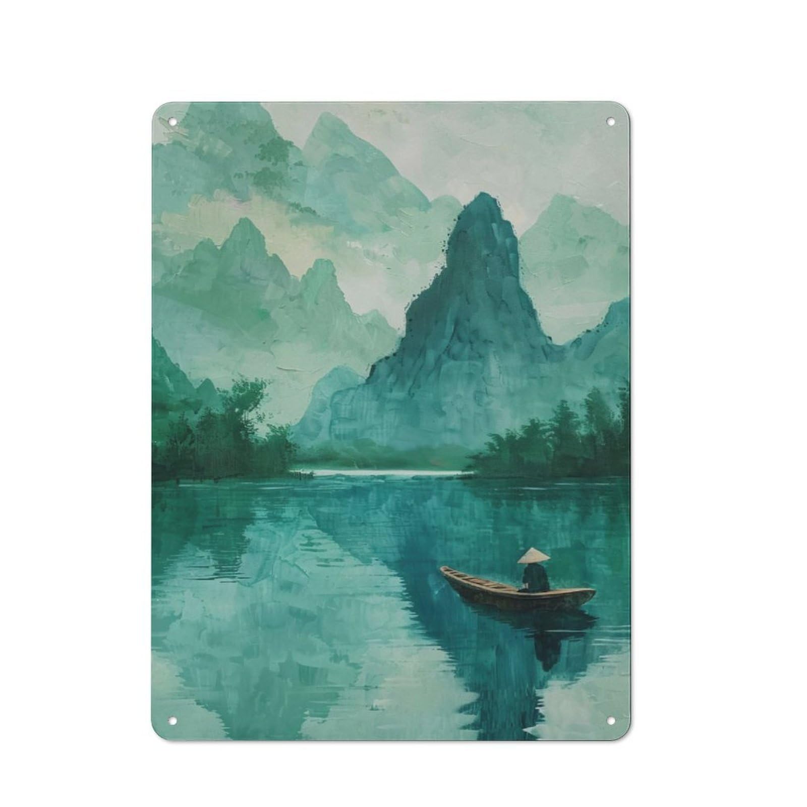 Junmoney Vietnamese River Rustic Tin Wall Plaque 40X30cm For Living Room Wall, For Kitchen, Dining Room And Home Bar Wall Decor