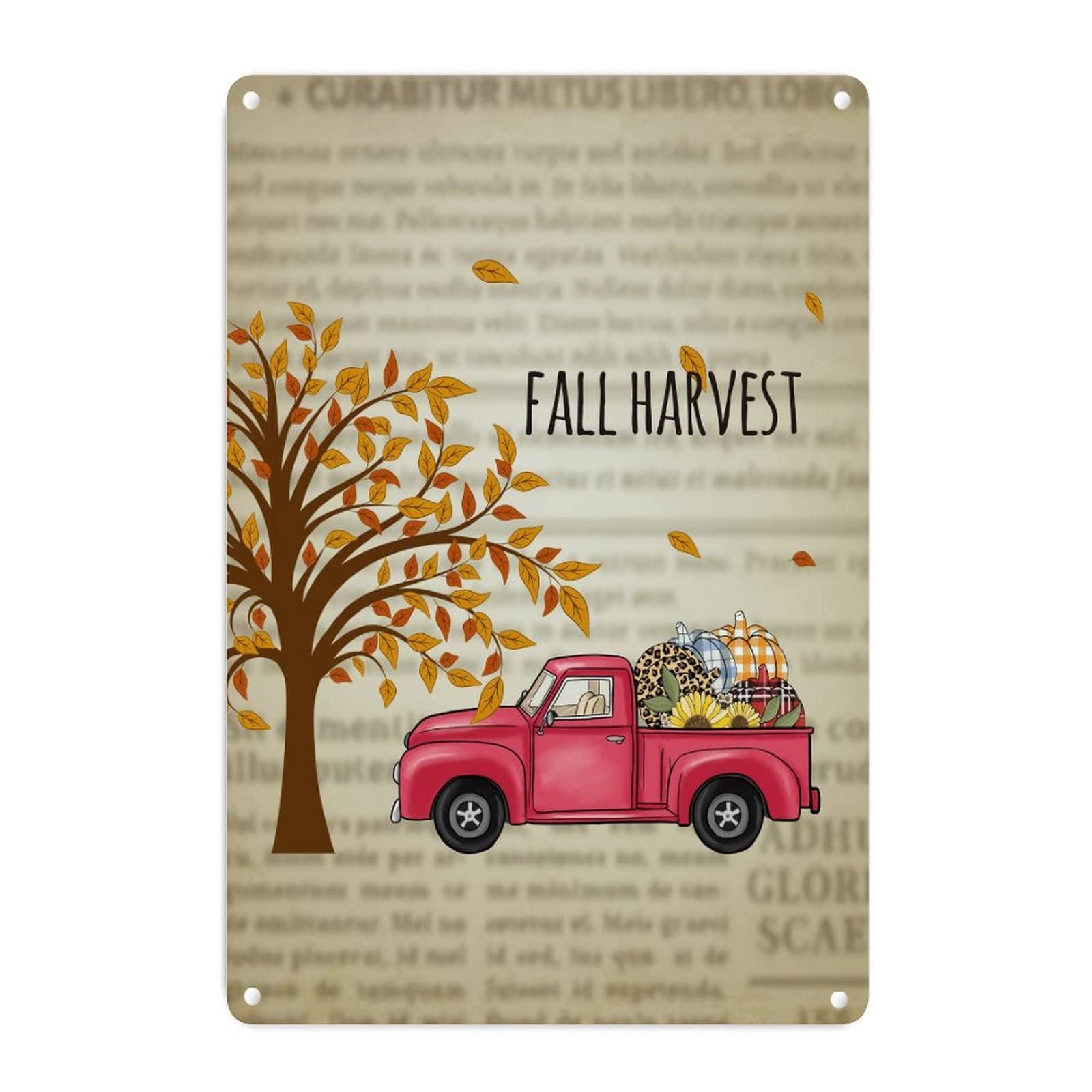 Panneau vintage français camion automne citrouille décoration murale métal 45x30 cm