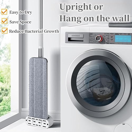 Miniatura 7 de Trapeador de microfibra de 15 pulgadas, con 4 almohadillas lavables, trapeador plano con mango ajustable para pisos de baldosas laminadas, uso