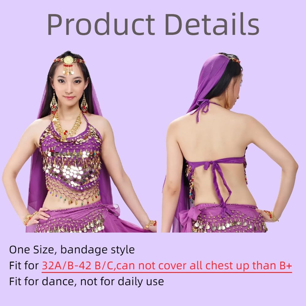 MUNAFIE Camiseta de danza del vientre con lentejuelas sin mangas