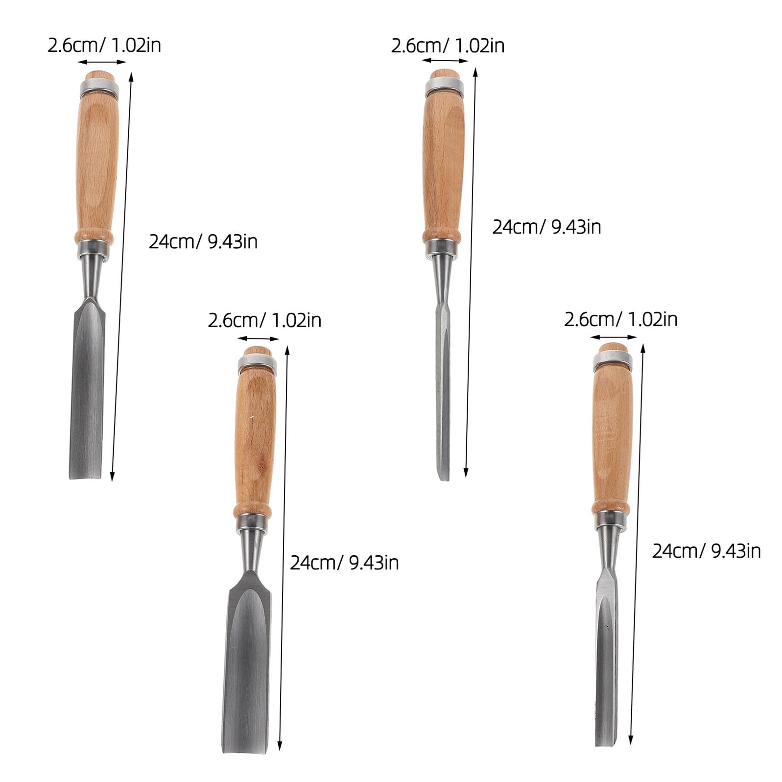 GALPADA Set di 4 Scalpelli per Intaglio del Legno in Acciaio, Kit per Modellismo e Ristrutturazione Legno, Scalpelli Semicircolari per Sagomatura