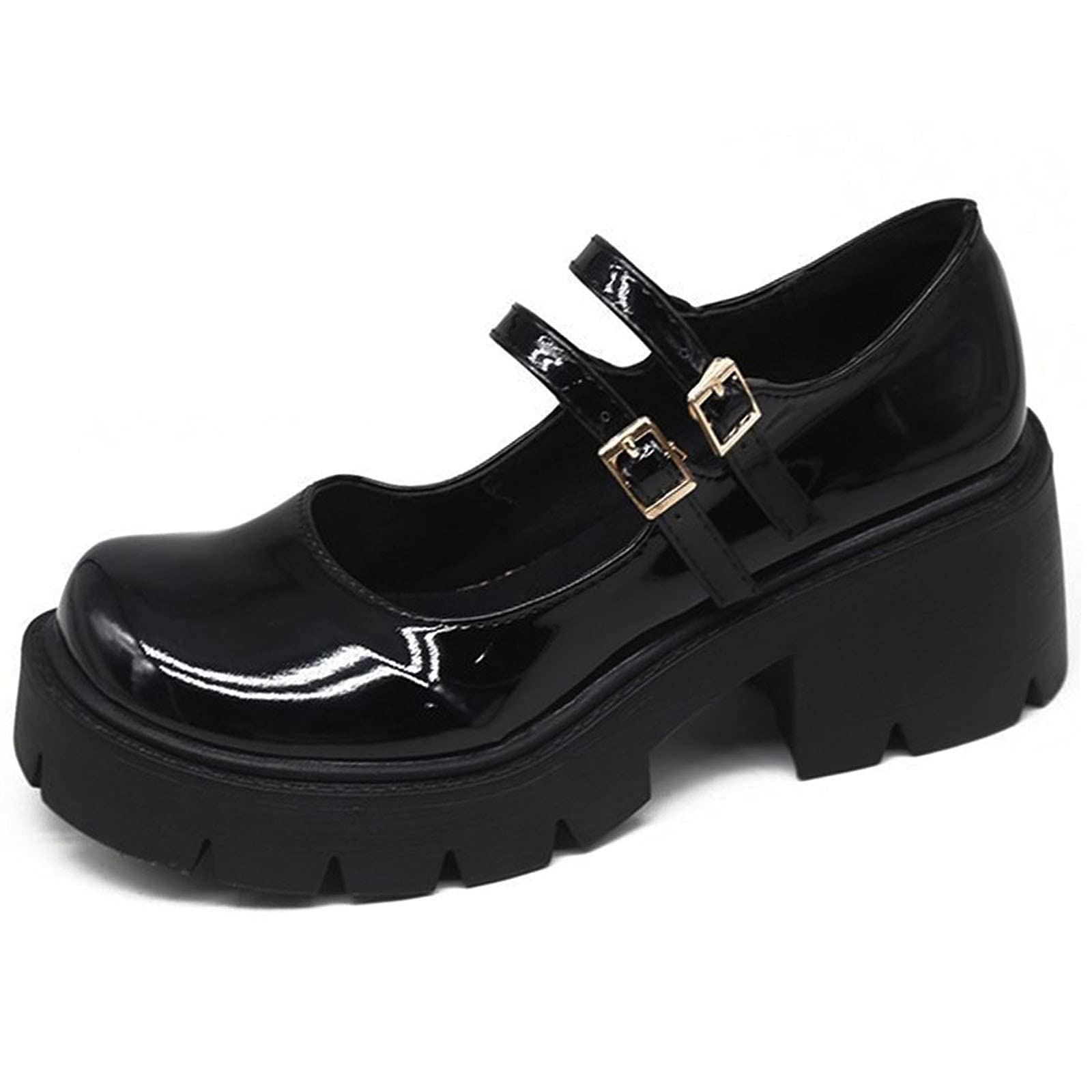 MeiLuSi Platform Mary Jane Shoes for Women Ankle Strap Buckle Lolita Shoes Round Toe Kawaii Shoes