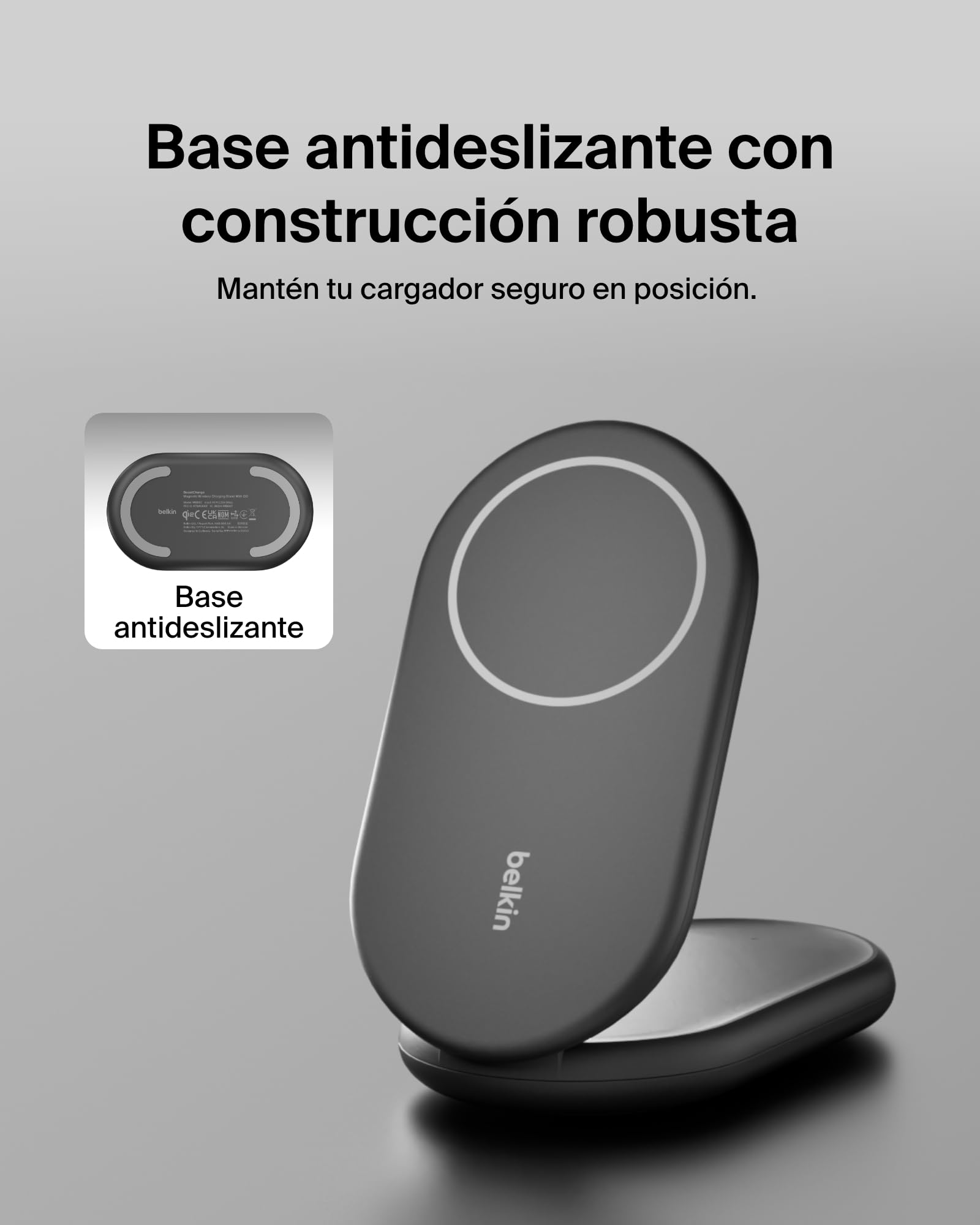 Belkin BoostCharge Cargador Inalámbrico con Qi2, Soporte Magnético Compatible con MagSafe y Standby 15 W, Cargador Rápido portátil, iPhone 17, 16, 15, 14 y 13 - con Fuente de alimentación - Negro