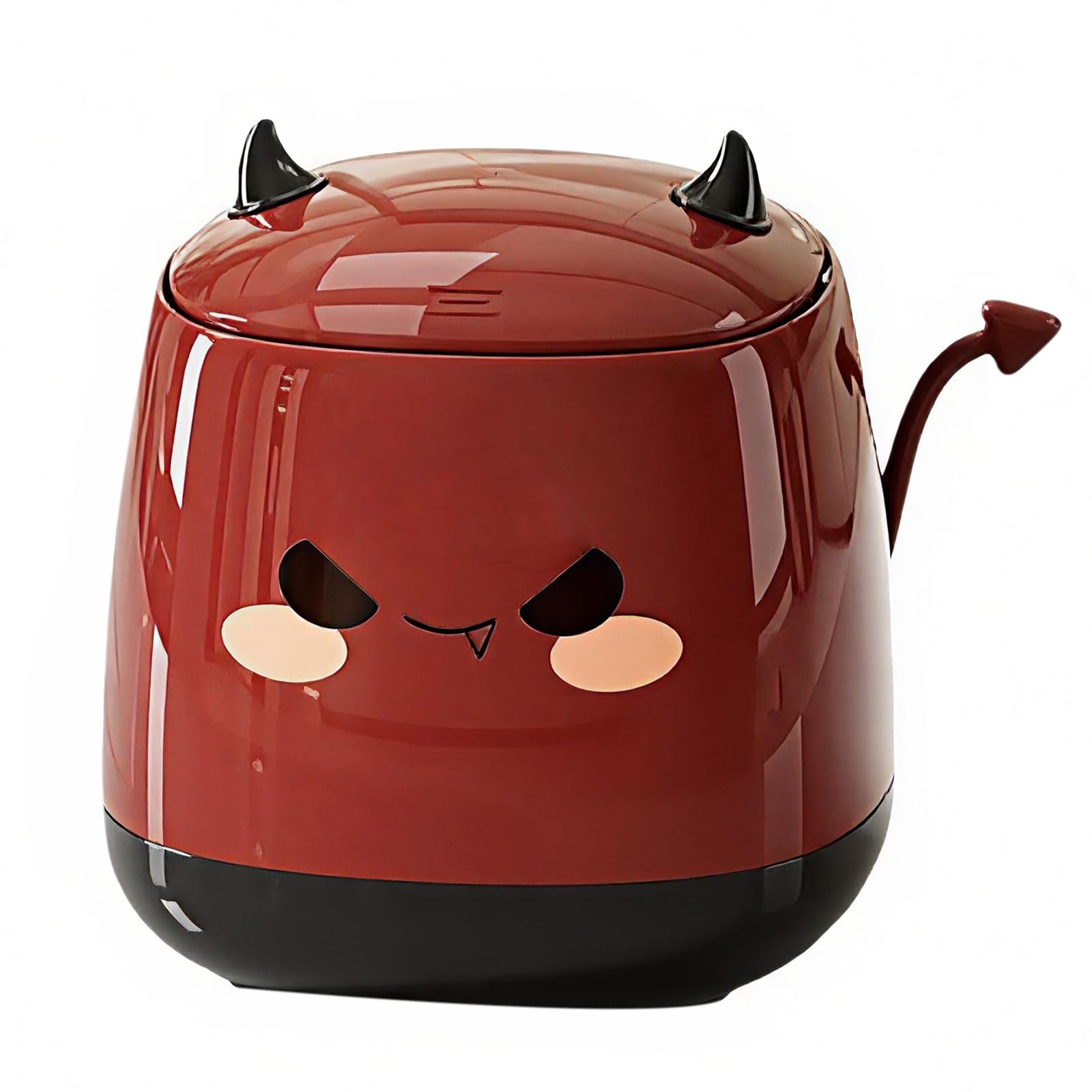 Utiant Desk Bin, Mini Trash Bin, 1.3 Litres Small Waste Bin Cartoon Deskbin with Press Lid, for Bedroom, Study, Office Desk, Kitchen Countertop, Children's Room Waste Basket Can (Black Red)