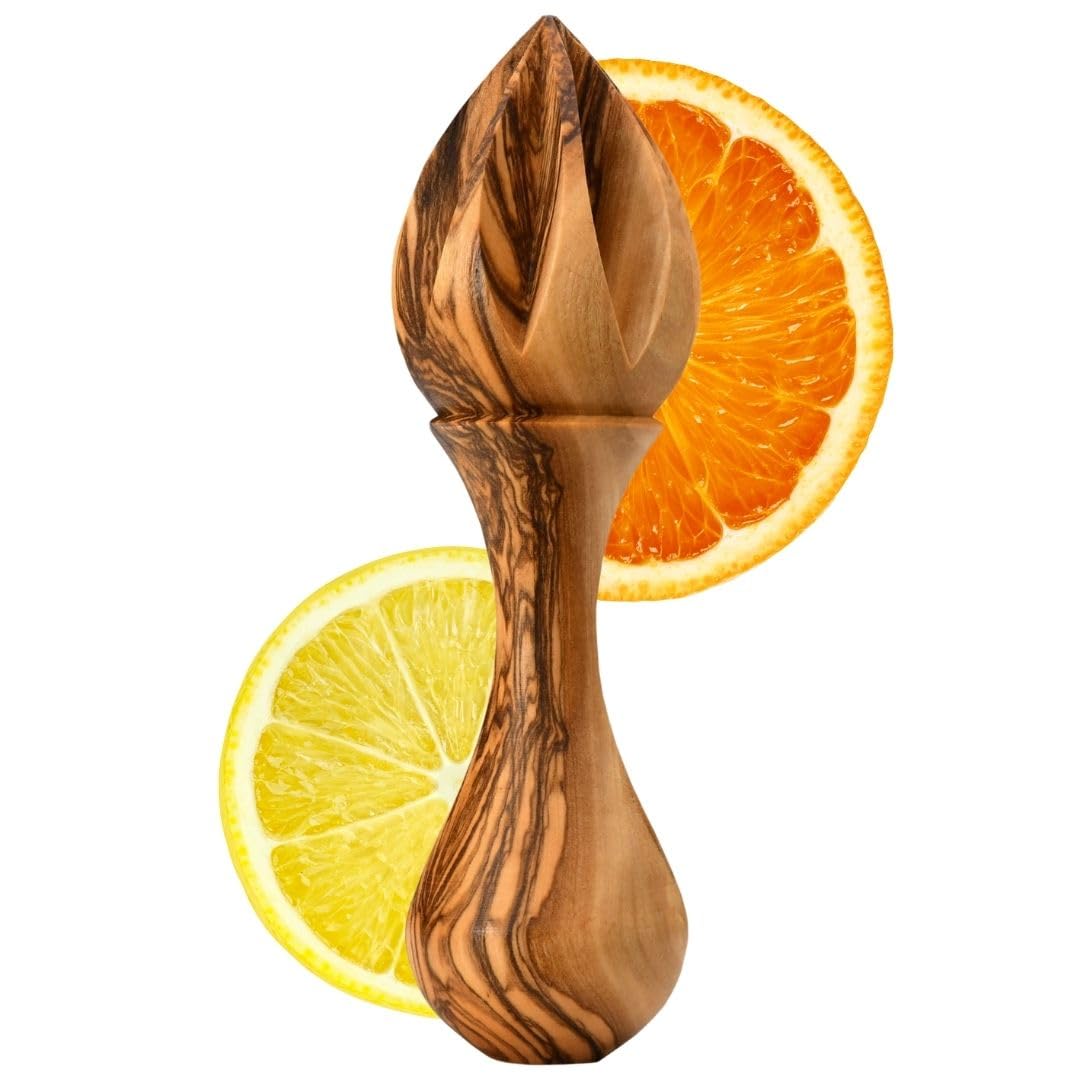 KASSIS Presse-agrumes en bois d'olivier - Jus frais - Presse-lime et orange artisanal 14 cm
