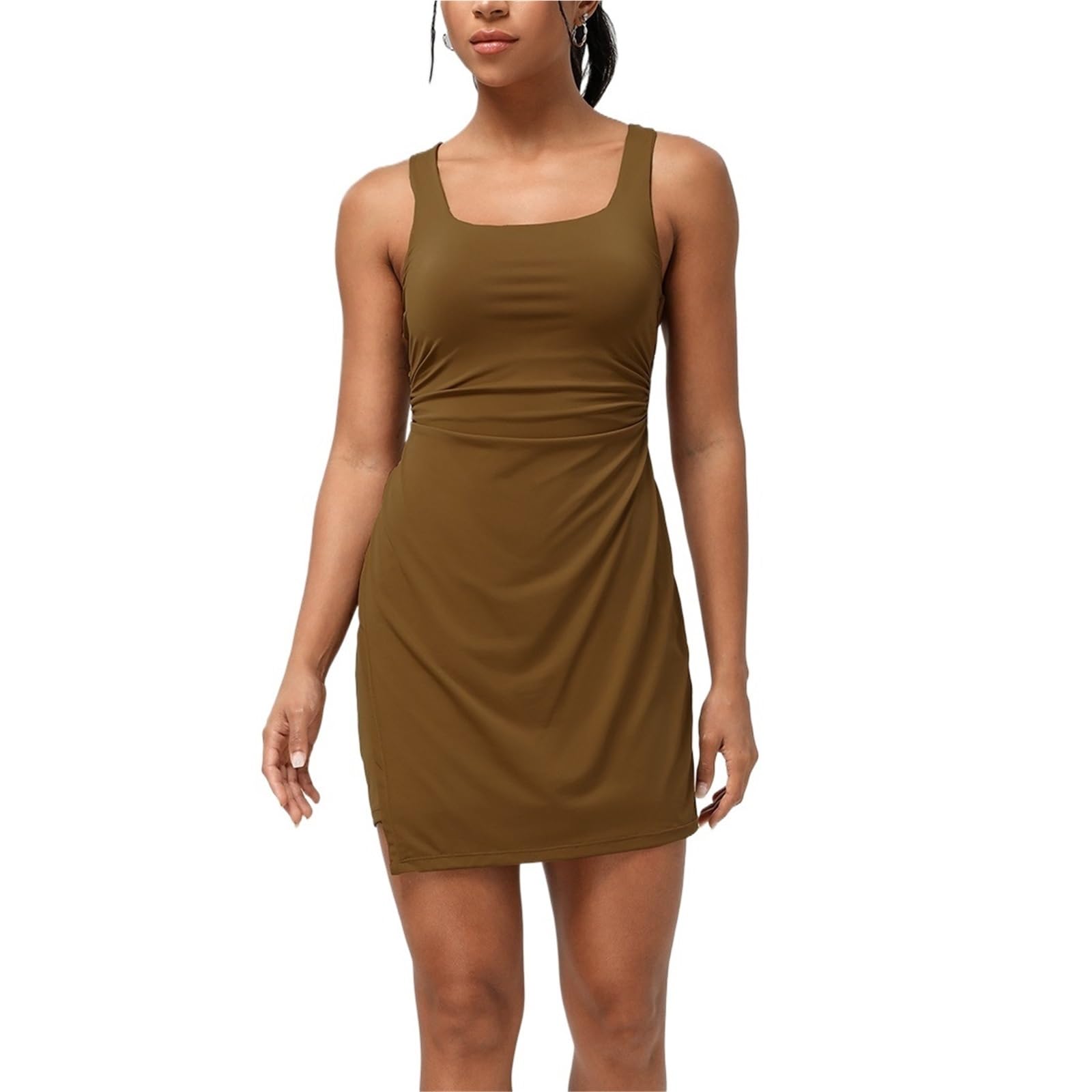 Vestido De Tenis Vestido Informal sin Mangas con Espalda Hueca for Mujer, Acolchado, for Entrenamiento al Aire Libre, Pilates, Fitness, Deporte y Tenis para Tenis, Golf(Brown,M)