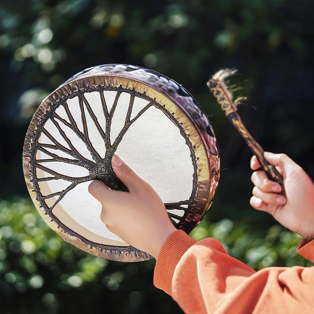 LIOONS Unique Tambour chaman Tambour chaman Traditionnel Arbre de Vie Tambour à Main Tambour en Bois avec bâtons Musique Tambour éthéré pour garçons et Filles Tambour à Langue Belle Voix