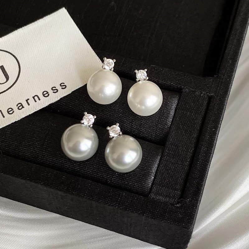 Pearl Earrings for Women, Dainty Pearl Dangle Earring with Rhinestone Statement Wedding Ear Stud Gold Plated Cute Hypoallergenic Pearls Stud Earrings Wedding Jewelry - Image 4