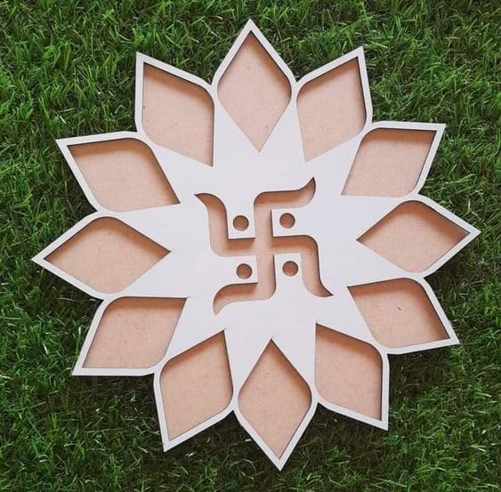 Swastik Wooden Rangoli Stencil/Cutout| Unique Decoration for Festival,Wedding, Stage, Table,Floor, Puja, Diwali, Pongal, Navratri,DIY Projects| 3D, Reusable, Portable| 12 Inches| Set of 2