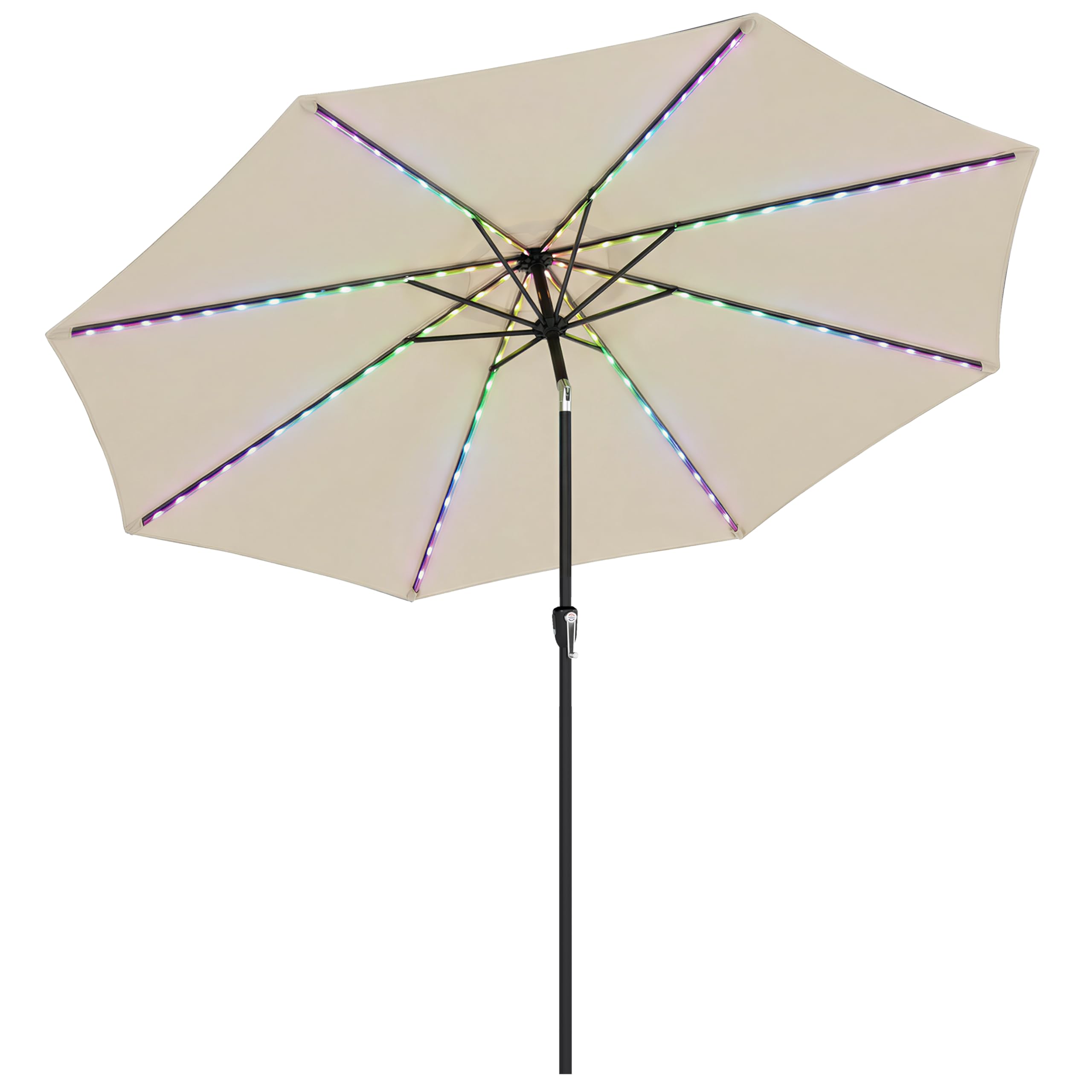 Outsunny 3 M Garden Parasol Umbrella With Led Lights, Patio Umbrella Beige