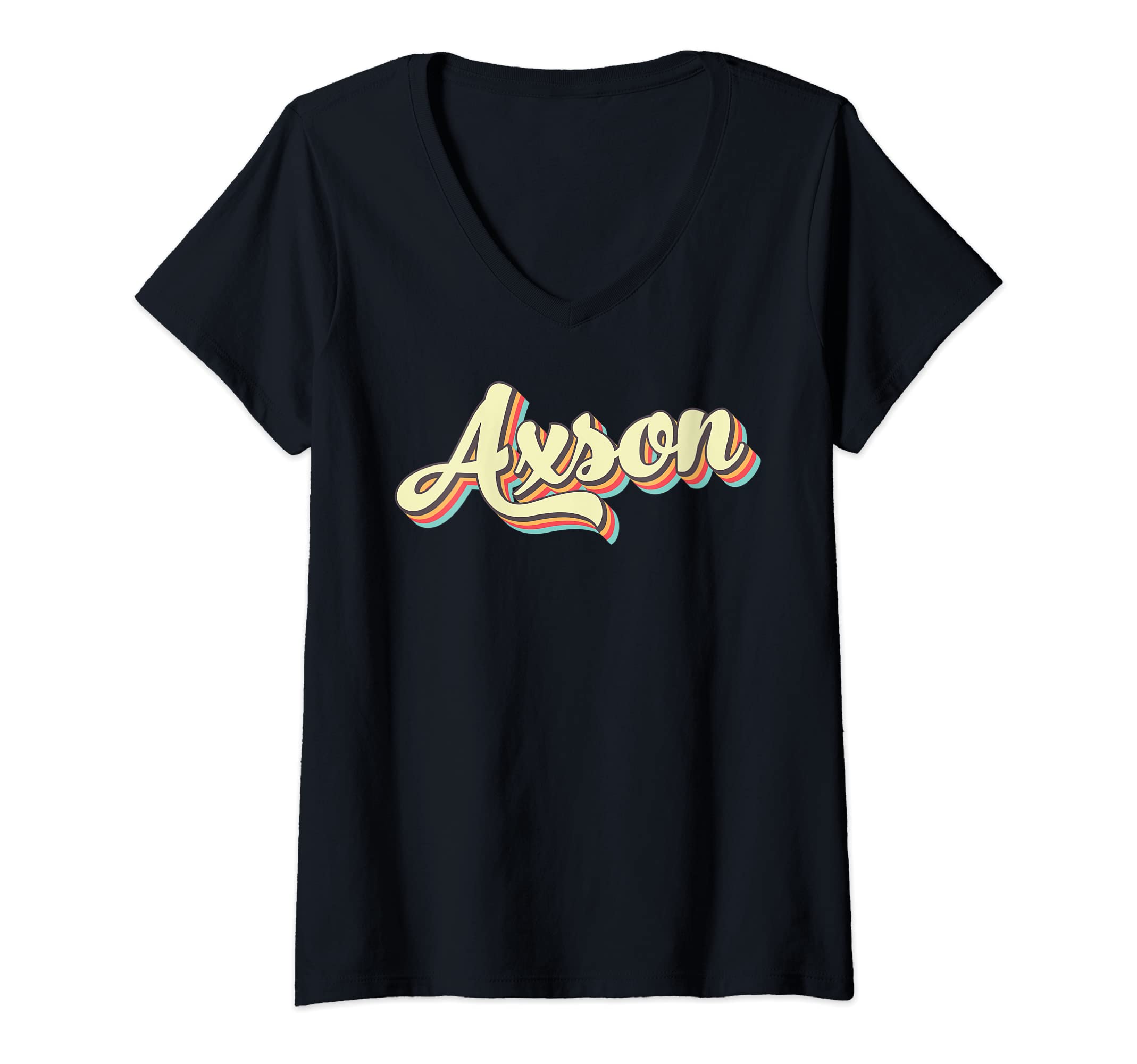Womens Axson TShirt Retro Art Baseball Font Vintage V-Neck T-Shirt