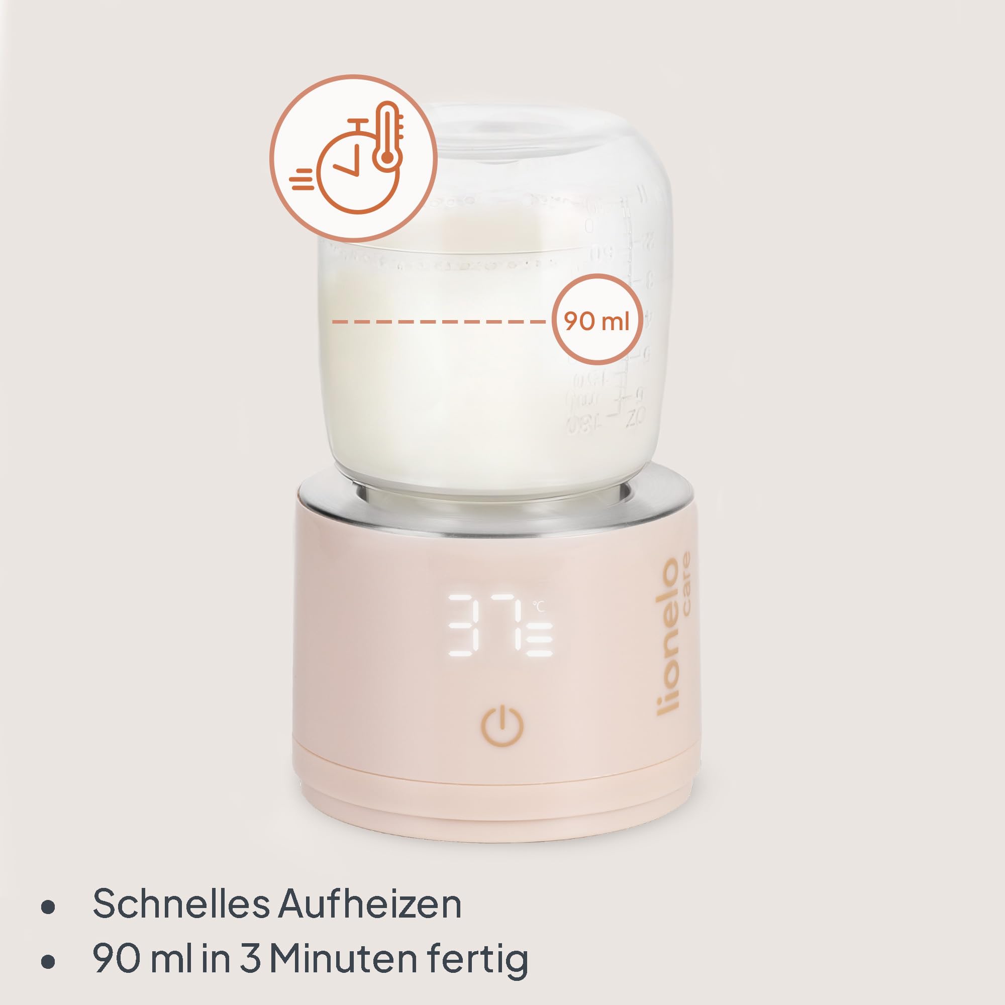 Lionelo Thermup Swift - Mobiler Flaschenwärmer für Babys unterwegs, kabellos 5000 mAh Akku, 90 ml in 3 Min auf 37°C, USB-C, Touch-Display, 4 Stufen 37–50°C, Warmhalten bis 6 h, BPA-frei