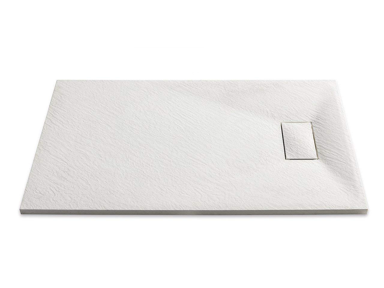 Piatto Doccia Arredo Arredamento Bagno Spessore 2.6 Cm In Resina Effetto Pietra Stone Ardesia Antiscivolo Filopavimento Riducibile Indistruttibile Con Griglia Di Copertura Bianco (90 x 120 Cm)