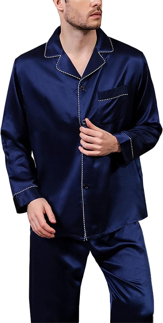 Men's Pyjamas Set Sleepwear Nightgown 100 Silk Pjs Suit LongSleeved