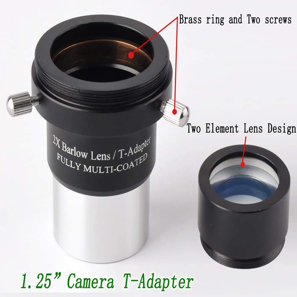 Solomark 2X beschichtet Barlowlinse/Kamera T-Adapter für 1.25" Teleskope Okular - akzeptieren 31,7mm Filter
