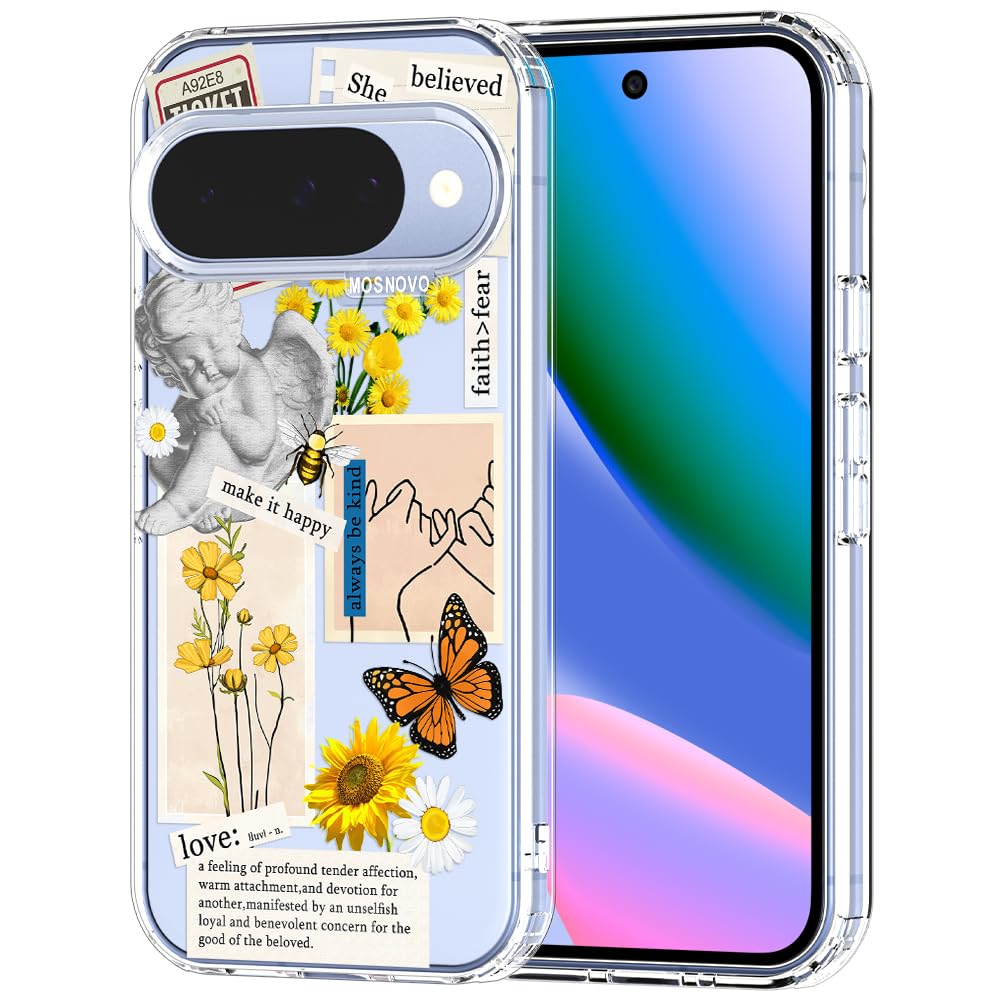 MOSNOVO Case for Google Pixel 9 & Pixel 9 Pro, [Buffertech 6.6ft Military-Grade Drop Protection] [Anti Peel Off Tech] Clear TPU Bumper Phone Case Cover Design - Great Wave — view 13