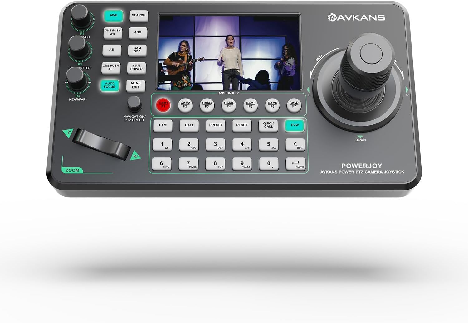 AVKANS PowerJoy PTZ Camera Joystick Controller, IP NDI PTZ Camera Controller Keyboard with 4D Joystick for Worship Church Live Streaming, NDI License Included (PTZ Controller with 5 inch Screen)