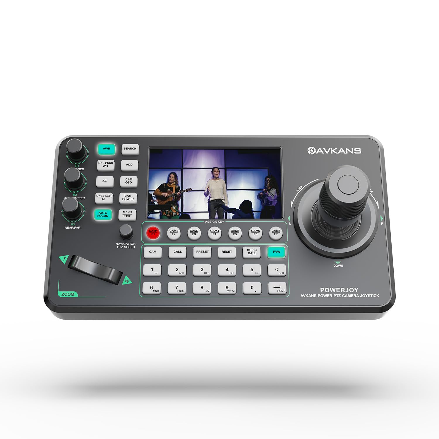 AVKANS PowerJoy PTZ Joystick Controller with 5" HD Preview, PoE, Multi-Protocol for Church Worship Live Streaming