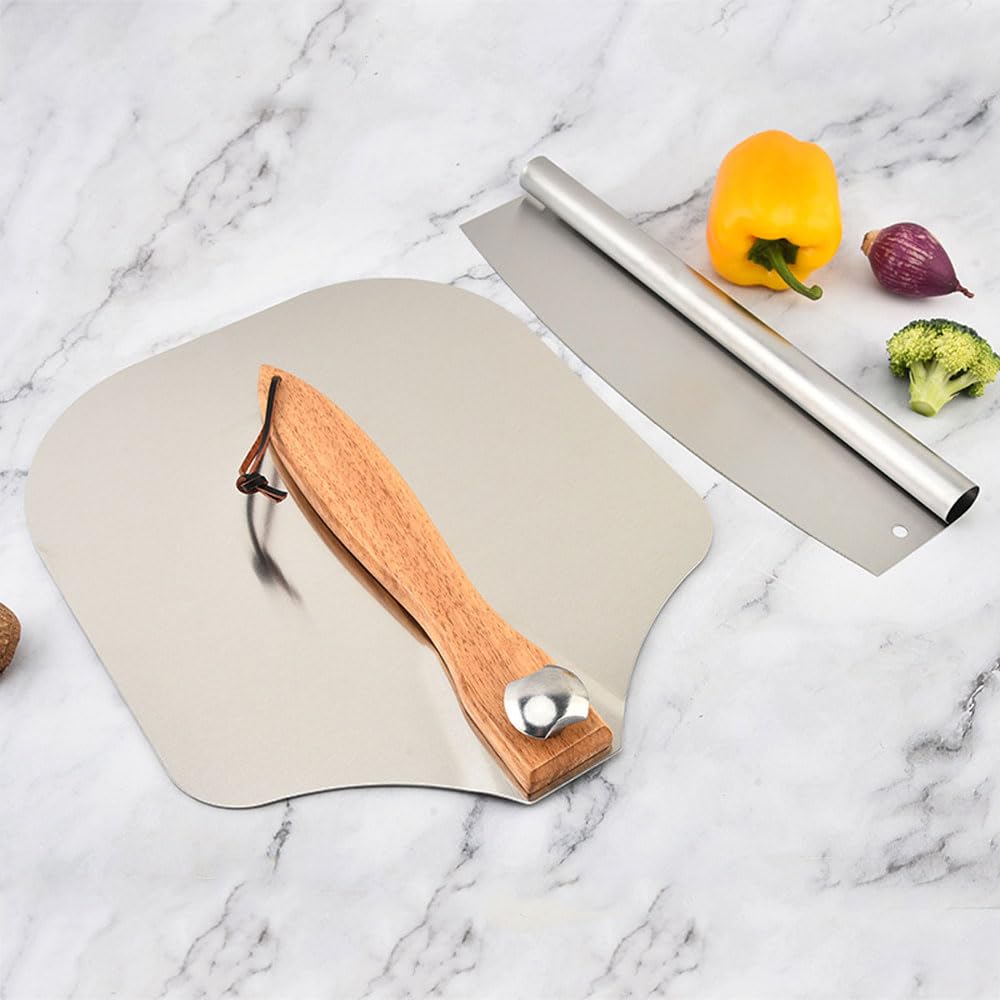 12 inch Aluminum Metal Pizza Peel with Foldable Wood Handle, Easy to Storage And Clean Pizza Spatula Paddle Pizza Oven Accessories for Family Pizza Oven Baking Pizza