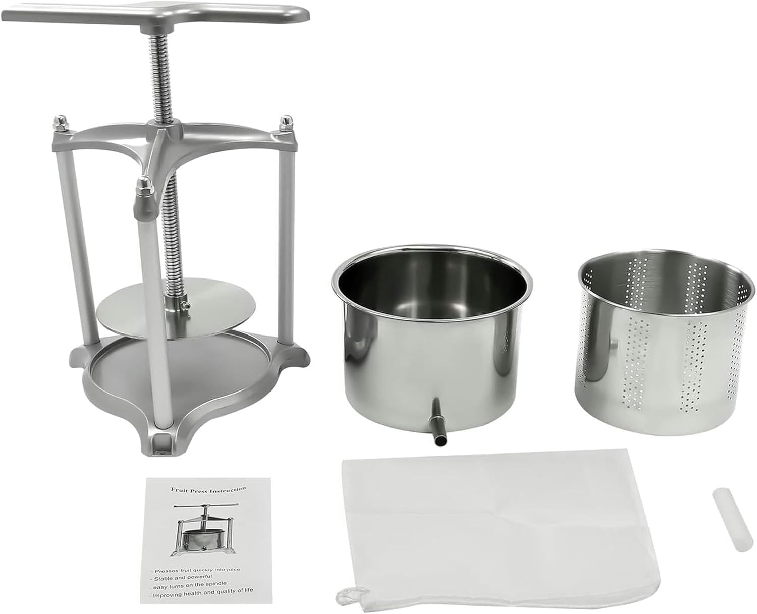 Fruit Wine Press, Manual Wine Press, 3L/6L Fruit Apple Wine Grinder, Double Stainless Steel Barrels with T-Shaped Handles, Suitable for Apple Wine, Cheese, Vanilla, and Vegetables~/