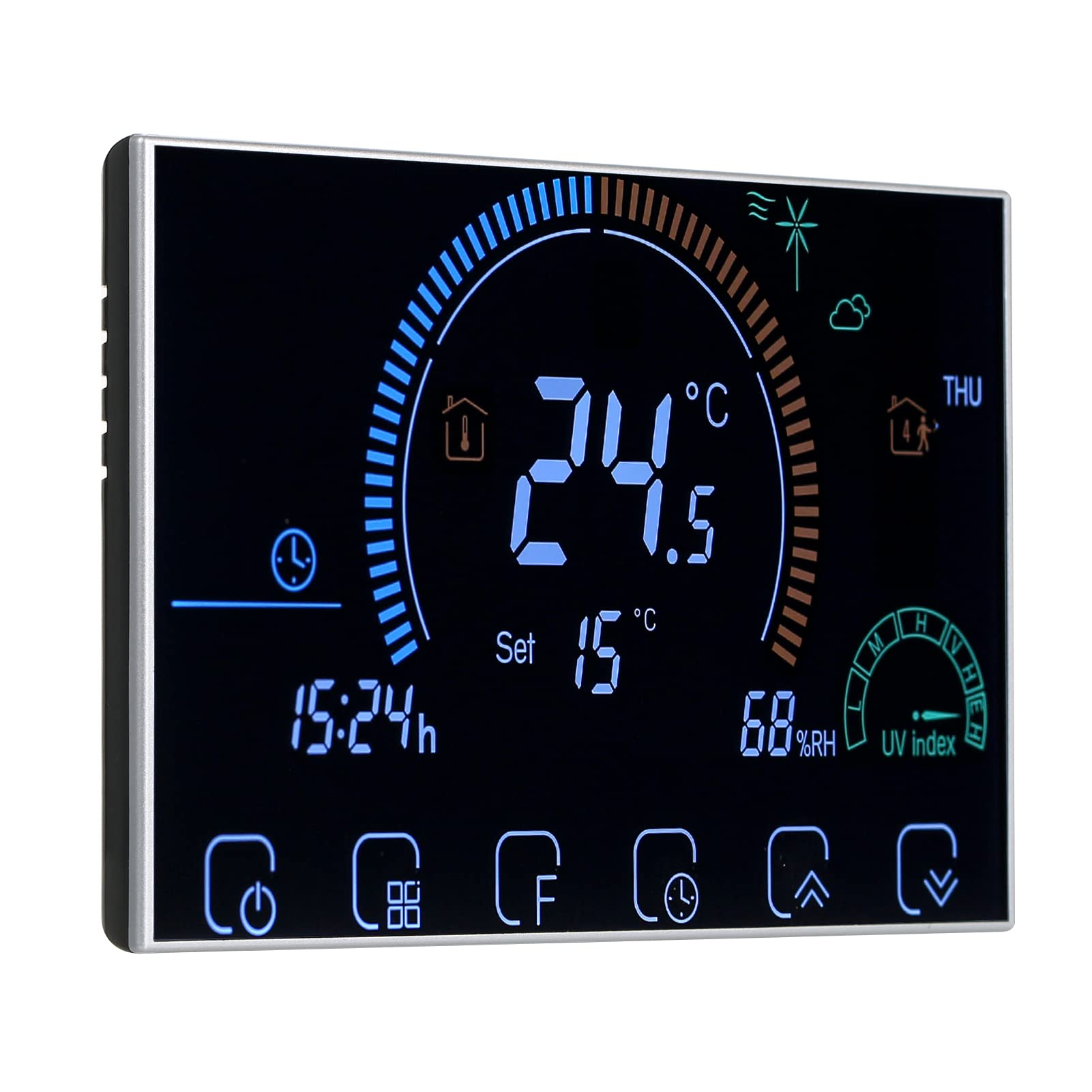 FTVOGUE Termostato Inteligente Termostato WiFi con Pantalla Táctil LCD Ajuste de Temperatura Semanal Programable de 41 a 95F para Calentamiento de Agua de Caldera Eléctrica Uso Doméstico