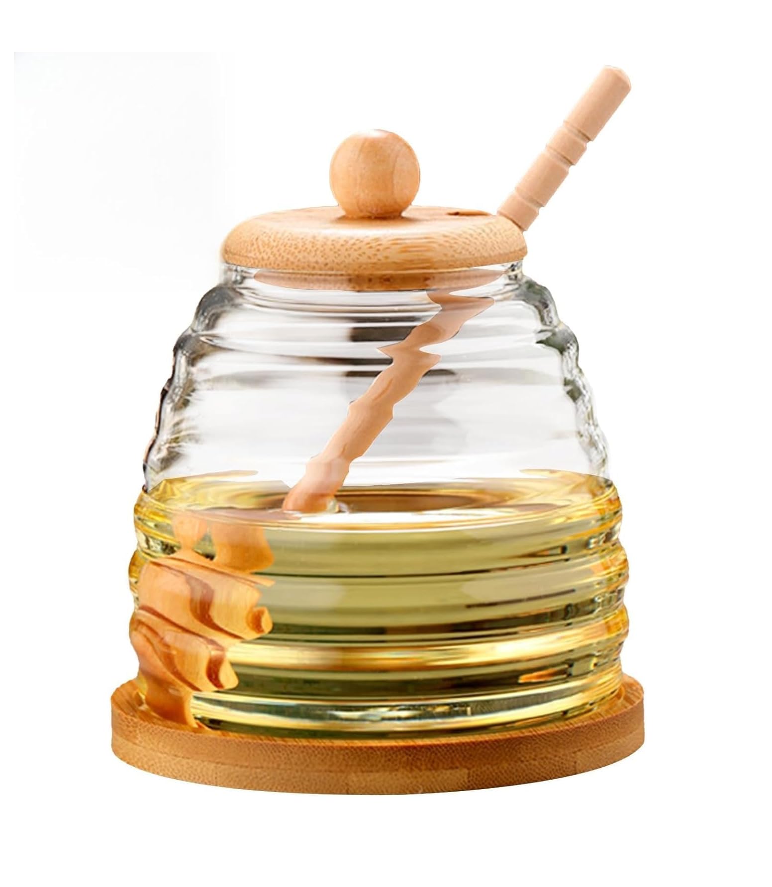 Glass Honey Pot with Dipper - Borosilicate Glass Honey Jar with Wooden Lid- Glass Honey Dispenser No Drip - Honey Container with Dipper - Spices Holder (1 pcs)(550 ml)-image-16