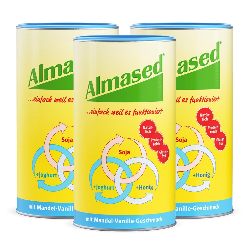 Almased mit Mandel-Vanille Geschmack zur flexiblen Gewichtsabnahme – 3x 500g – proteinreicher Mahlzeitenersatz – niedriger glykämischer Index – 30 Portionen