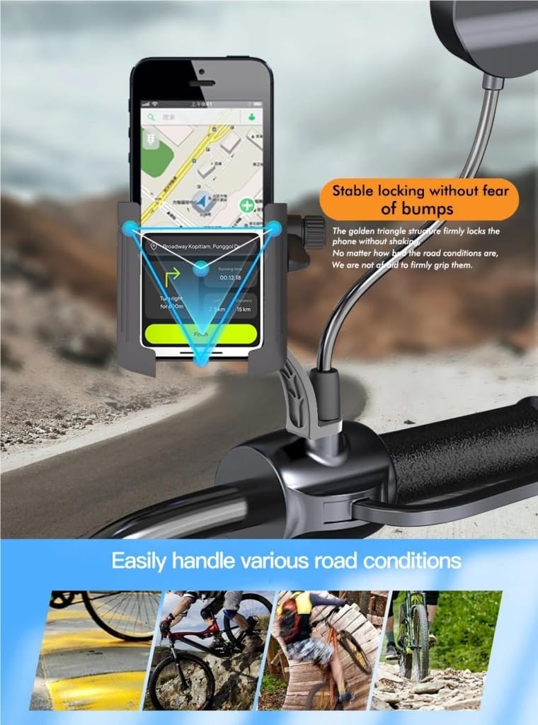 Supporto Telefono Bici Moto Universale Bracket GPS Per Smartphone Montaggio A Specchio Per 4-7 Pollici(NERO)