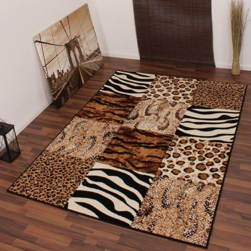 Phc Modern Designer Rug Leopard Zebra Pattern Beige Black Animal Patchwork Design, Size:190x280 cm