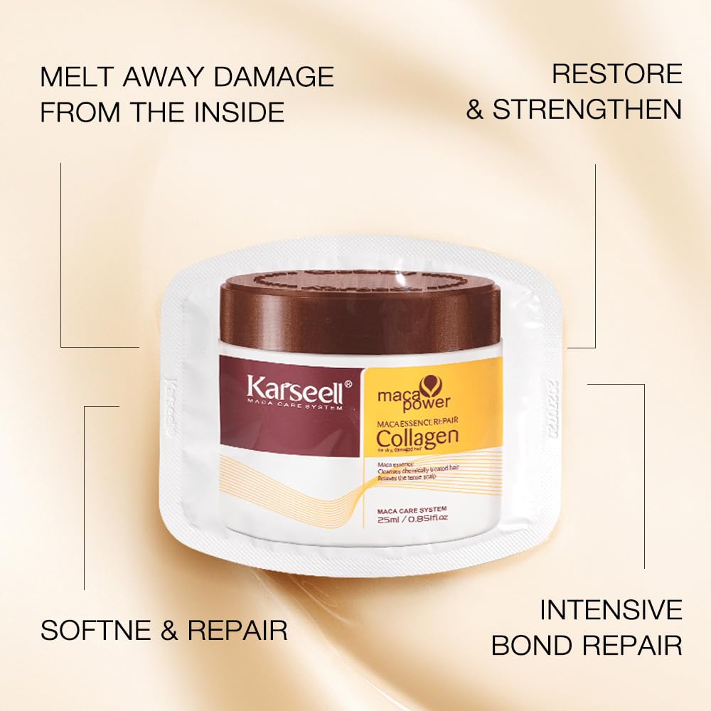 Karseell Colágeno Mascarilla Pelo 25ml x 24Pcs, Reparación Profunda Mascarilla Capilar para Seco y Dañado el Cabello Todo Tipo de Cabellos