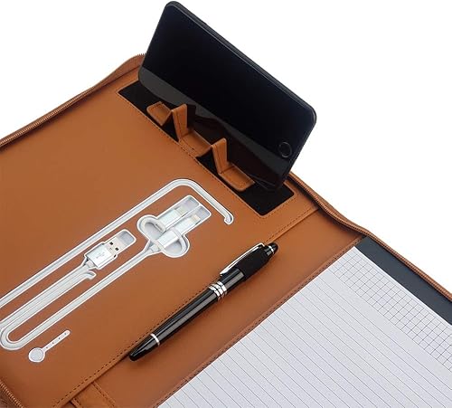 Miniatura 5 de Portafolio de Carga de Teléfono para Negocios y Viajes con Banco de Energía Integrado, Cierre de Cremallera y Bloc Rellenable, Organizador