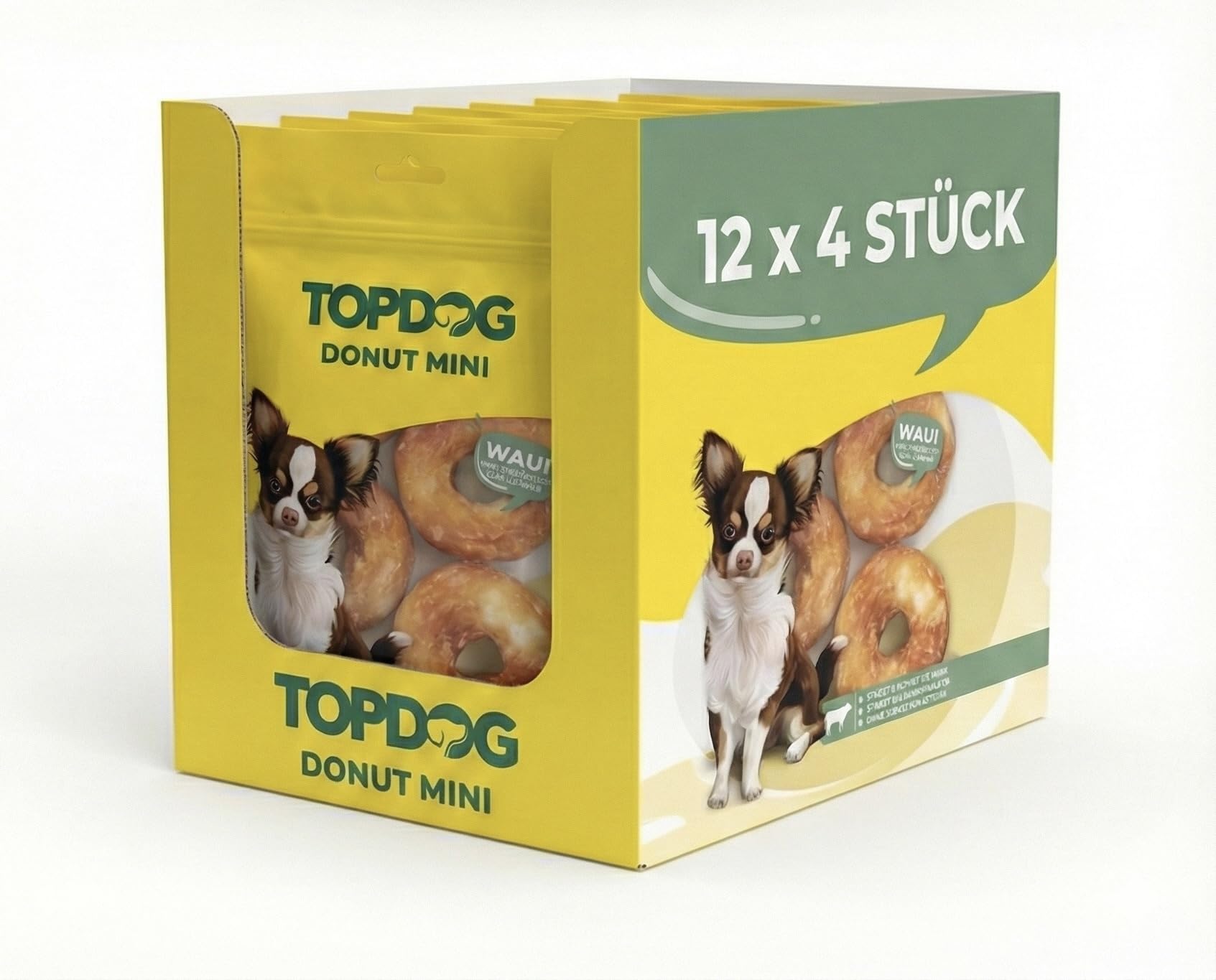 Topdog Chicken Donut Mini für Hunde - 12 x 4 Stück - langanhaltende Hunde Kausnacks - zuckerfreie Kauringe ohne Zusatzstoffe - Das Mini Donut Leckerli sorgt für eine geschmackvolle Zahnpflege